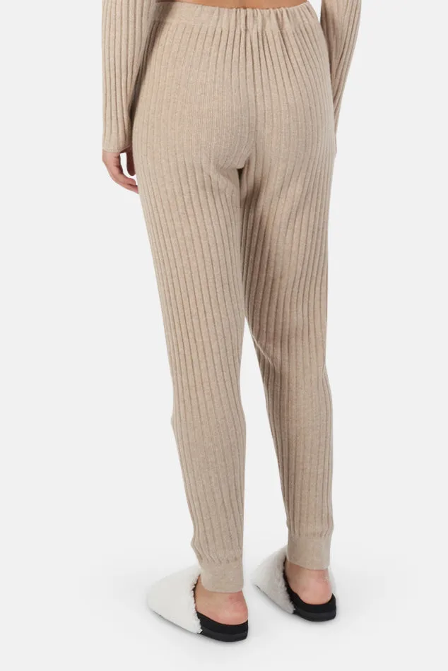 Abbey Lightweight Ribbed Cashmere Pants Beige