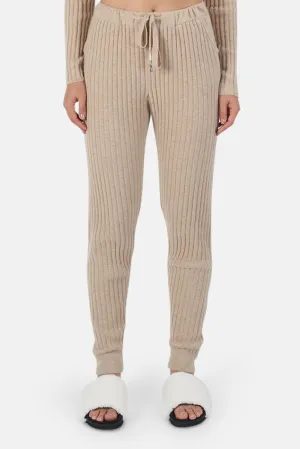 Abbey Lightweight Ribbed Cashmere Pants Beige