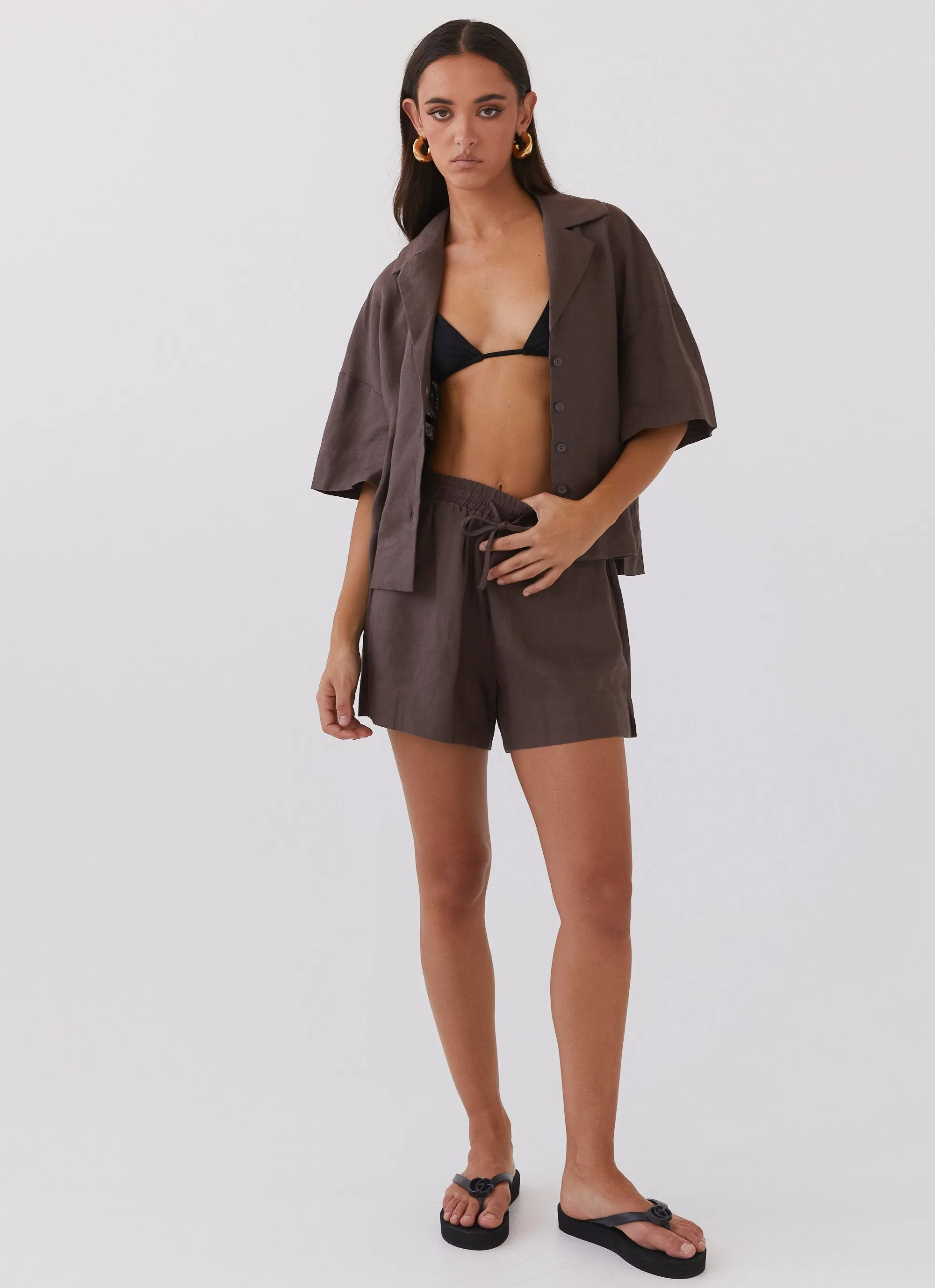 Chelsea Lounge Linen Shorts - Chestnut