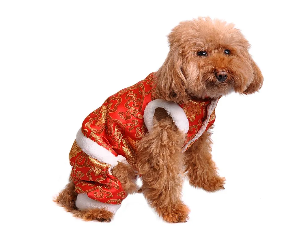 Chinese Traditional Style Dog Costume Pet Clothes - Red