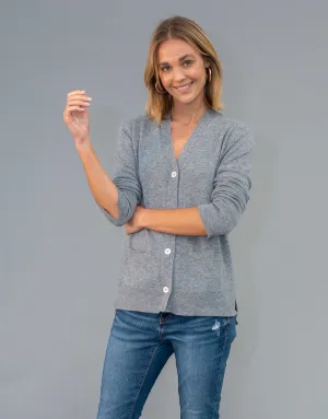 Every Day V Neck Cardigan in Grey Marl