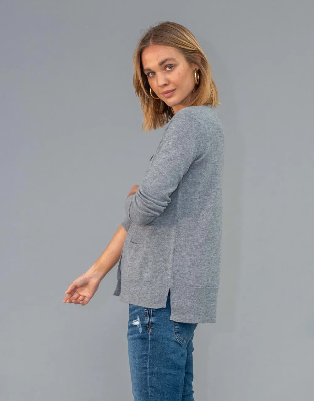 Every Day V Neck Cardigan in Grey Marl