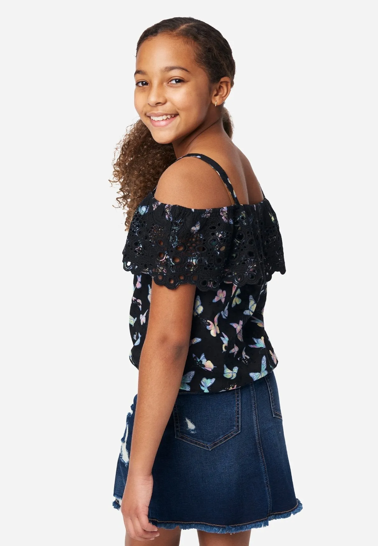 Eyelet Ruffle Button-Up Tank