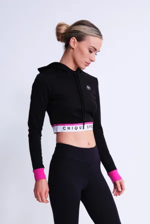 Fearless Crop Hoodie in Black and Fuchsia