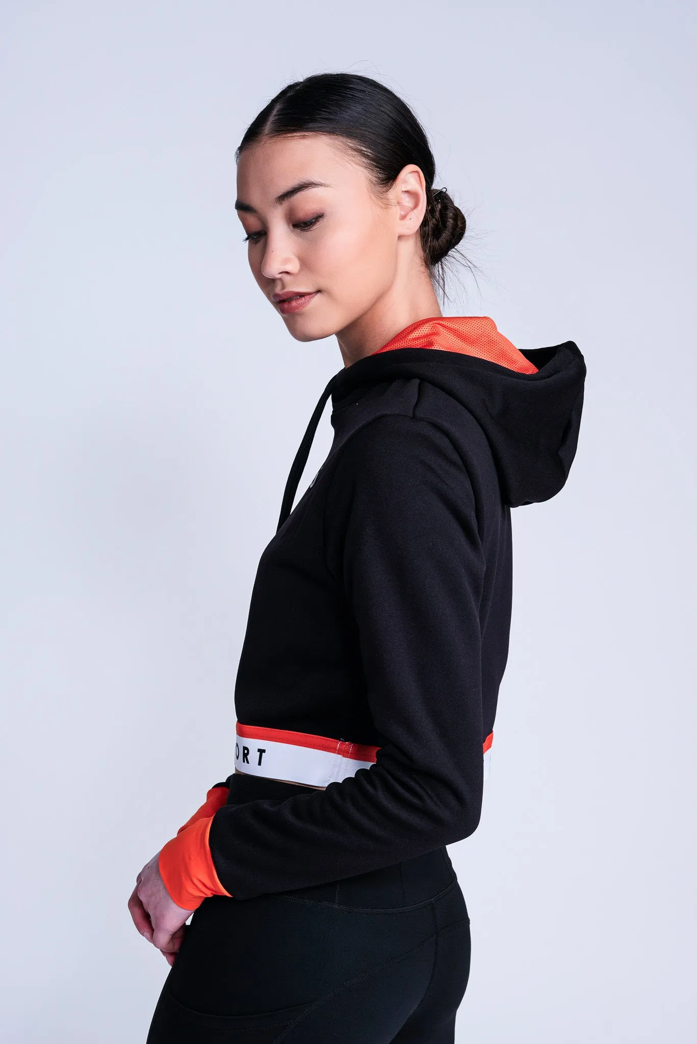 Fearless Crop Hoodie in Black and Orange