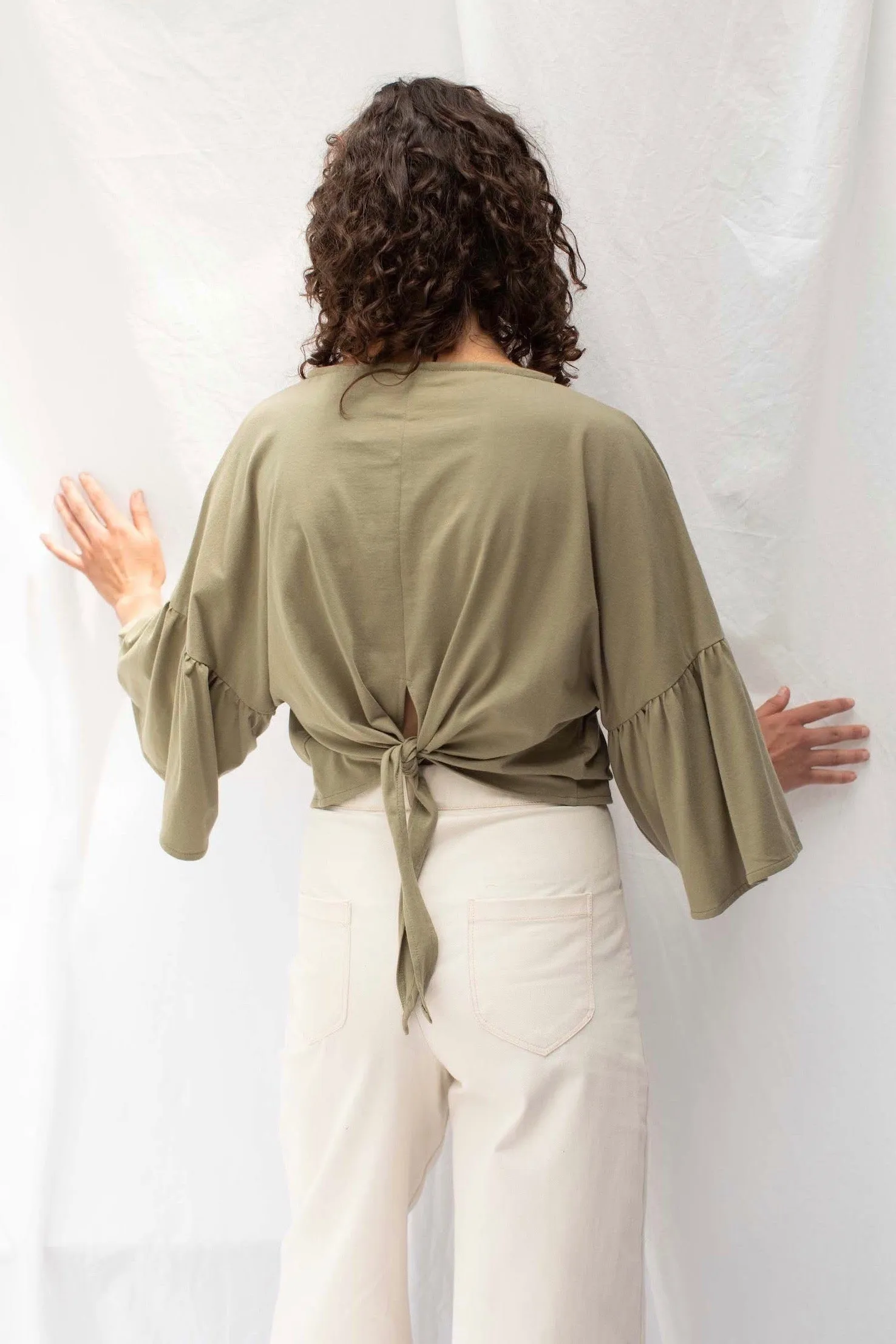 Friday Olive Organic Cotton Frill Sleeves Tie Back Top