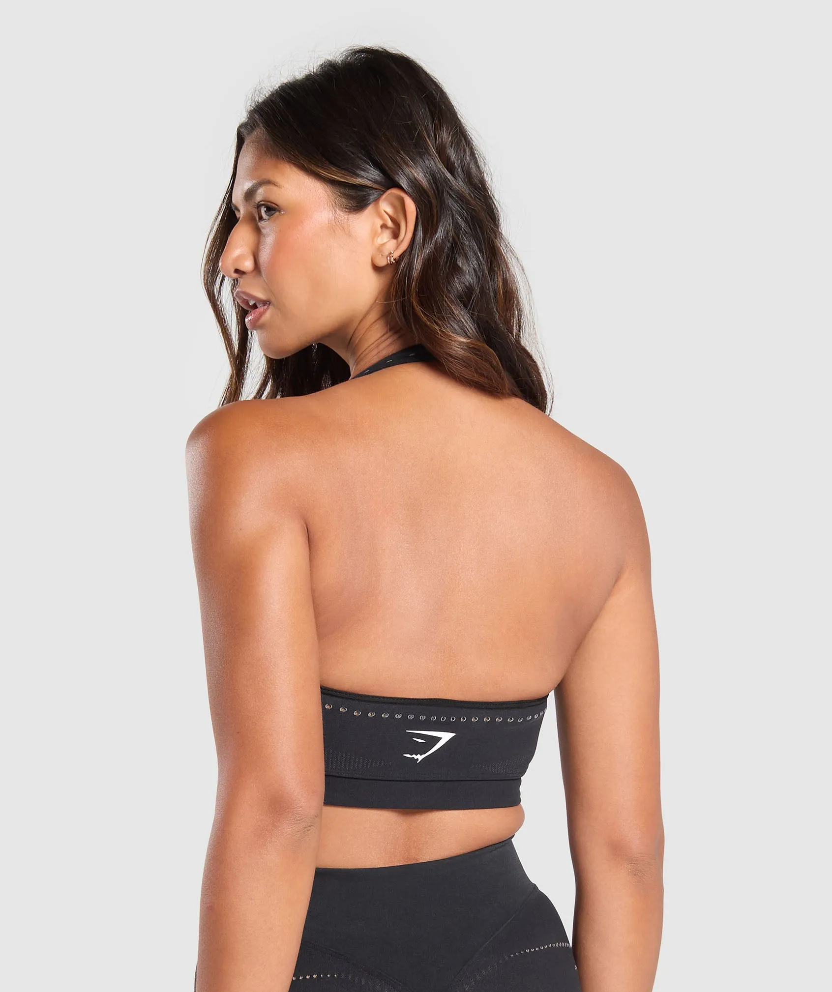 Gymshark Warp Knit Seamless Halerneck Bralette - Black/Linen Brown