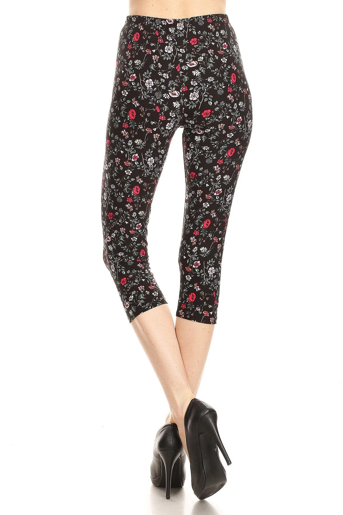 iZZYZX Women's Plus colorful Little Flower Printed Cropped Capri Leggings