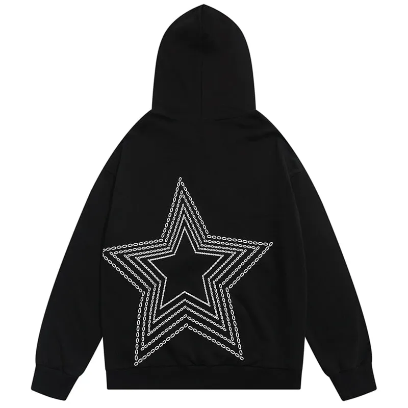 Men Autumn Loose Hoodies Casual Pentagram Print Sweatshirts Mens Streetwear Harajuku Hoodie Pullover Black