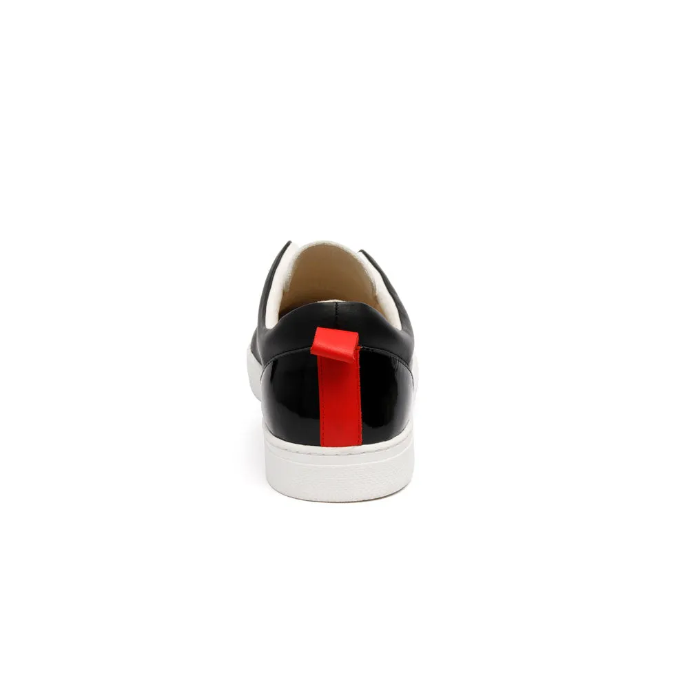 Men's Meister Black White Red Leather Low Tops 04384-990