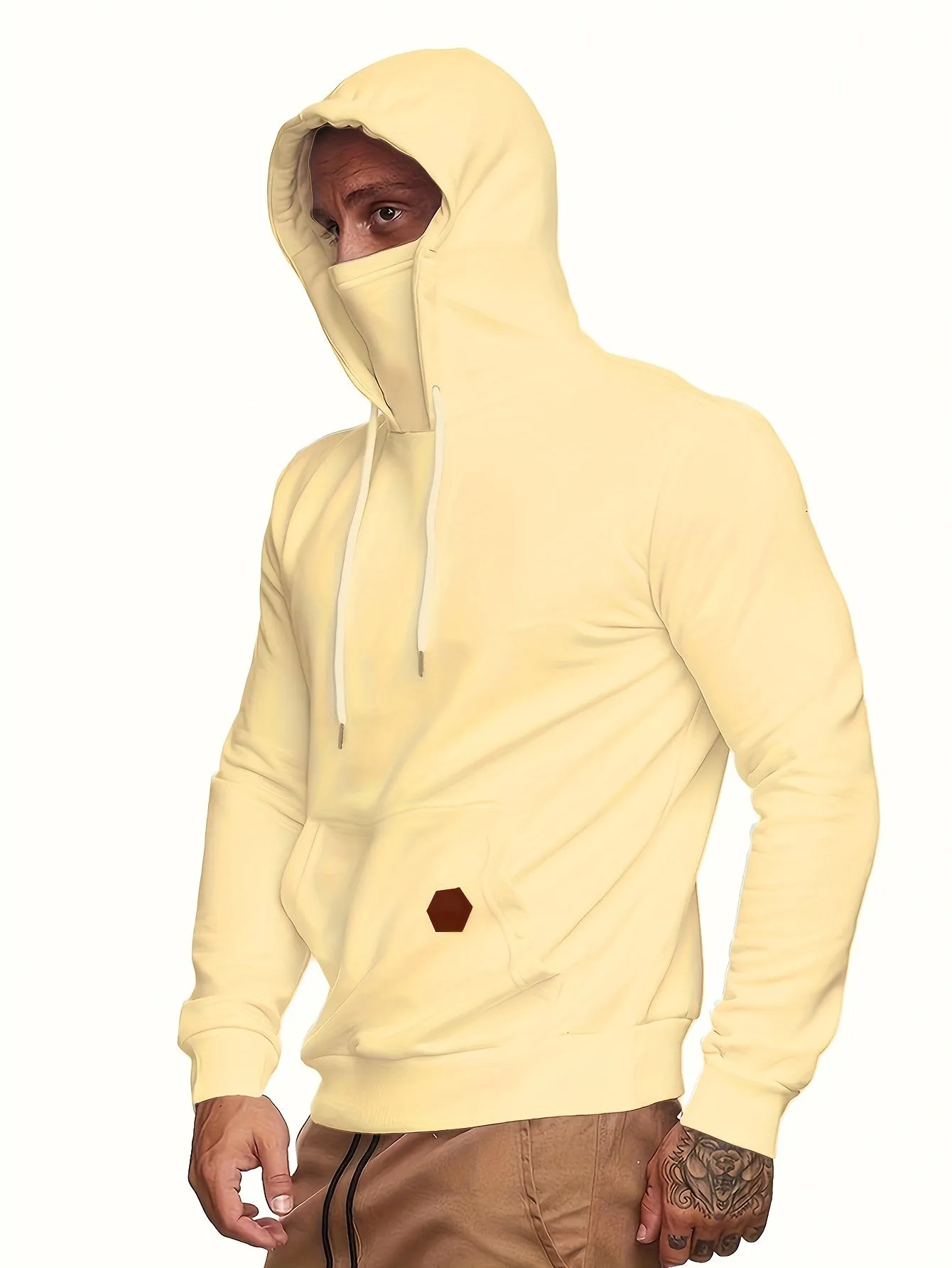 Multicolor Hooded Sweatshirt Stylish Face Cover for Men