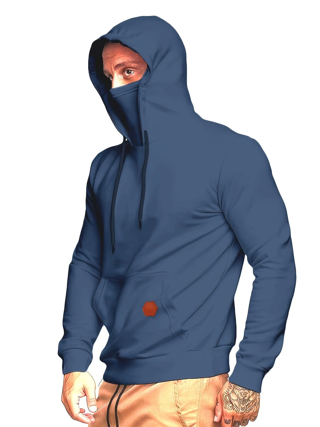 Multicolor Hooded Sweatshirt Stylish Face Cover for Men