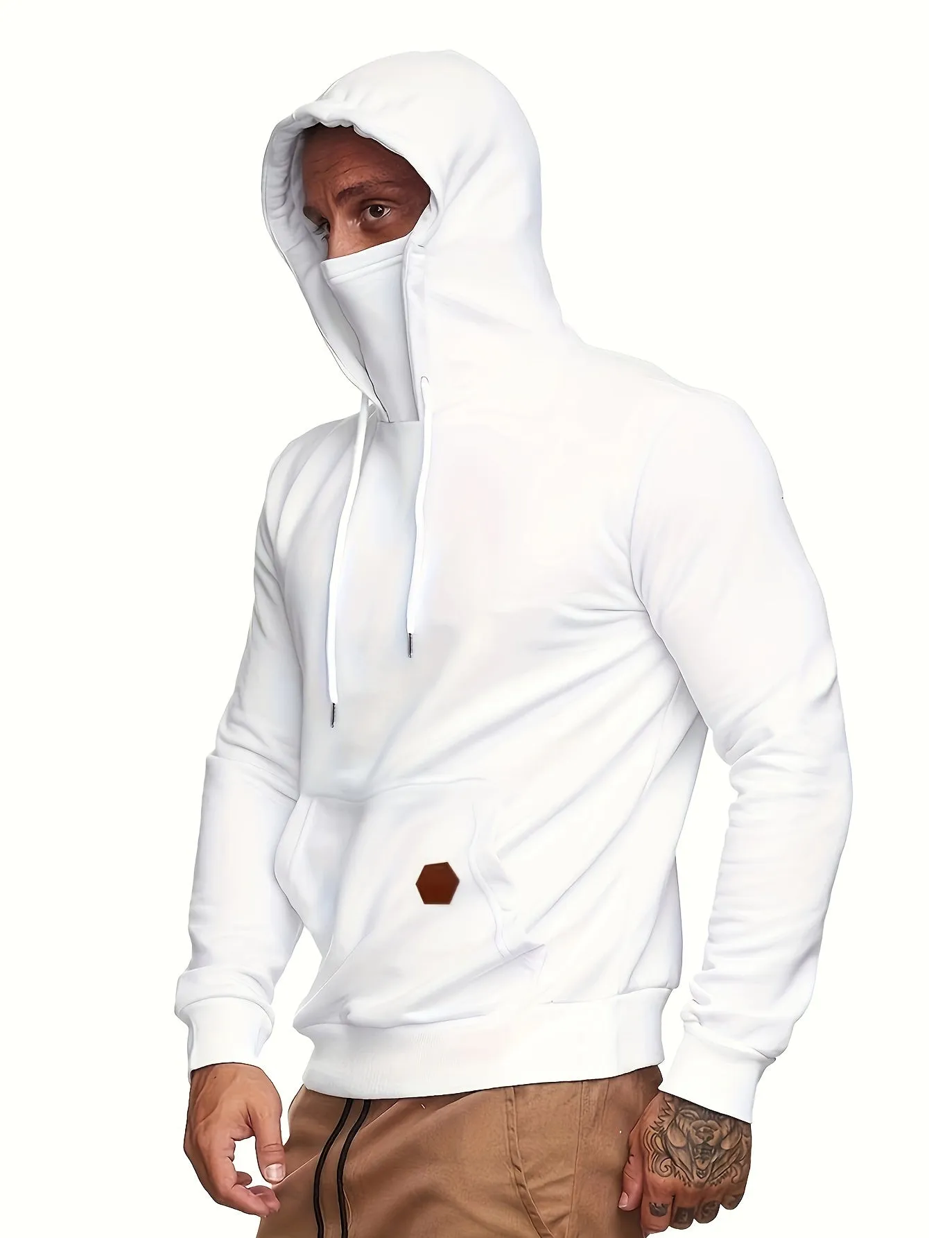 Multicolor Hooded Sweatshirt Stylish Face Cover for Men