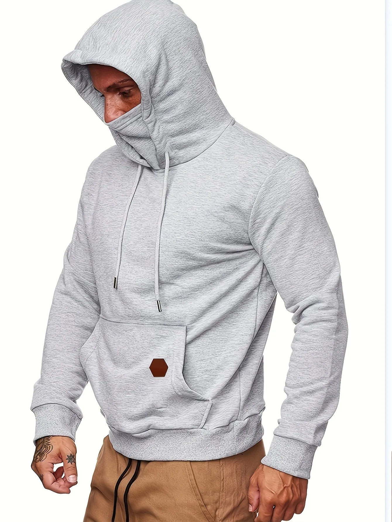 Multicolor Hooded Sweatshirt Stylish Face Cover for Men