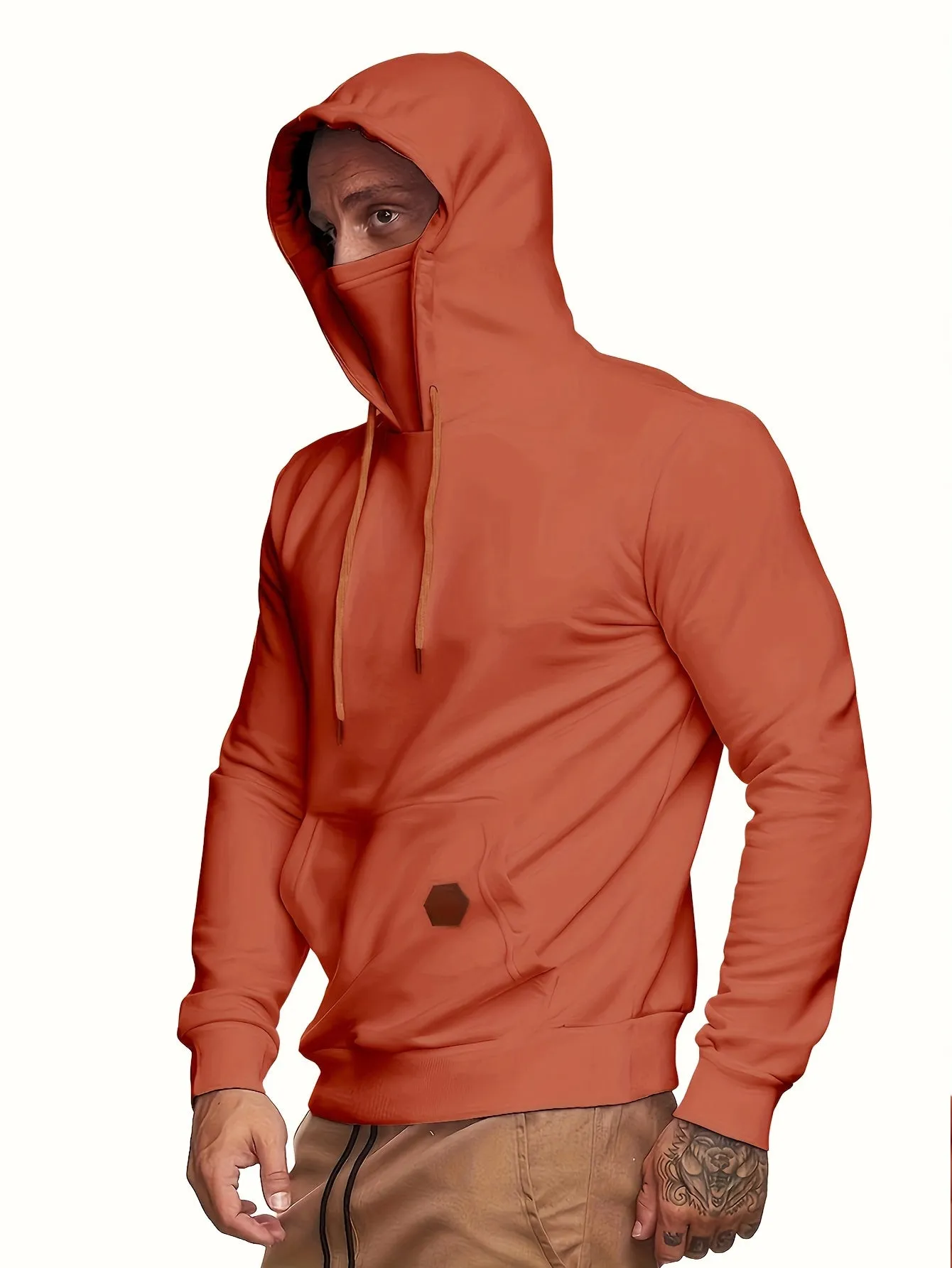 Multicolor Hooded Sweatshirt Stylish Face Cover for Men