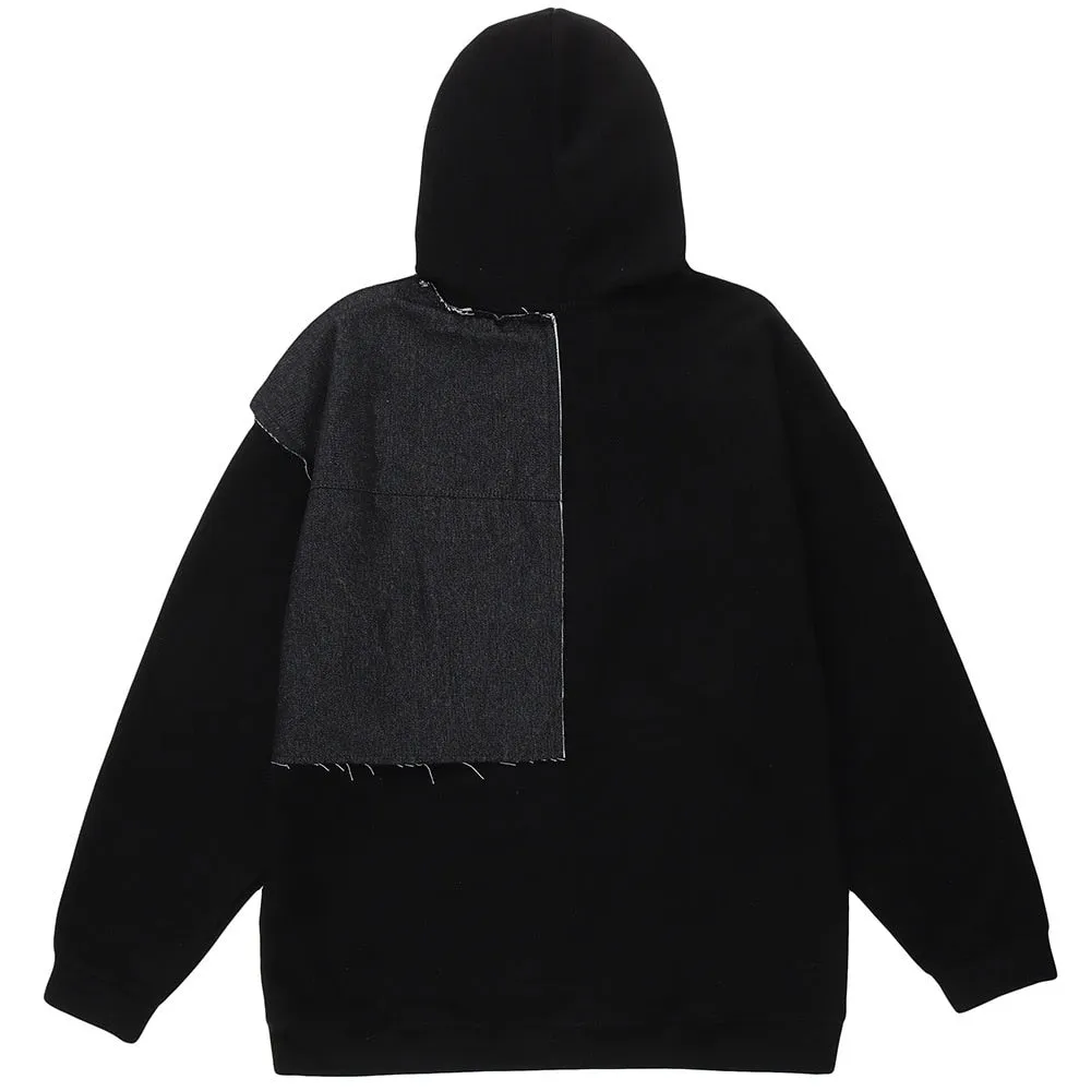 Patch Sweatshirts Hoodie Men Letter Embroidery Oversized Techwear Function Pullover Hip Hop Streetwear Hoodies Black