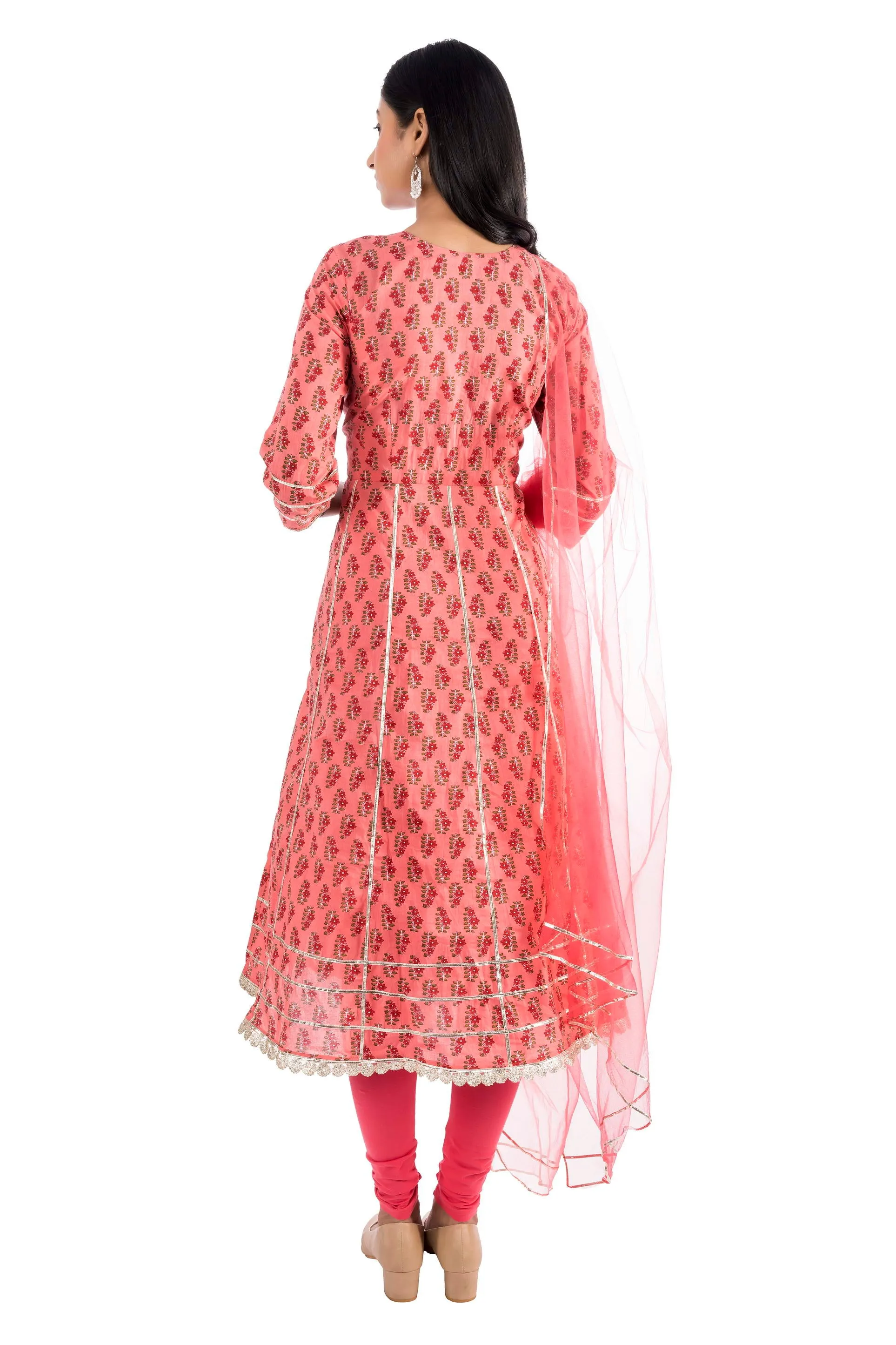 Printed cotton anarkali suit set with dupatta