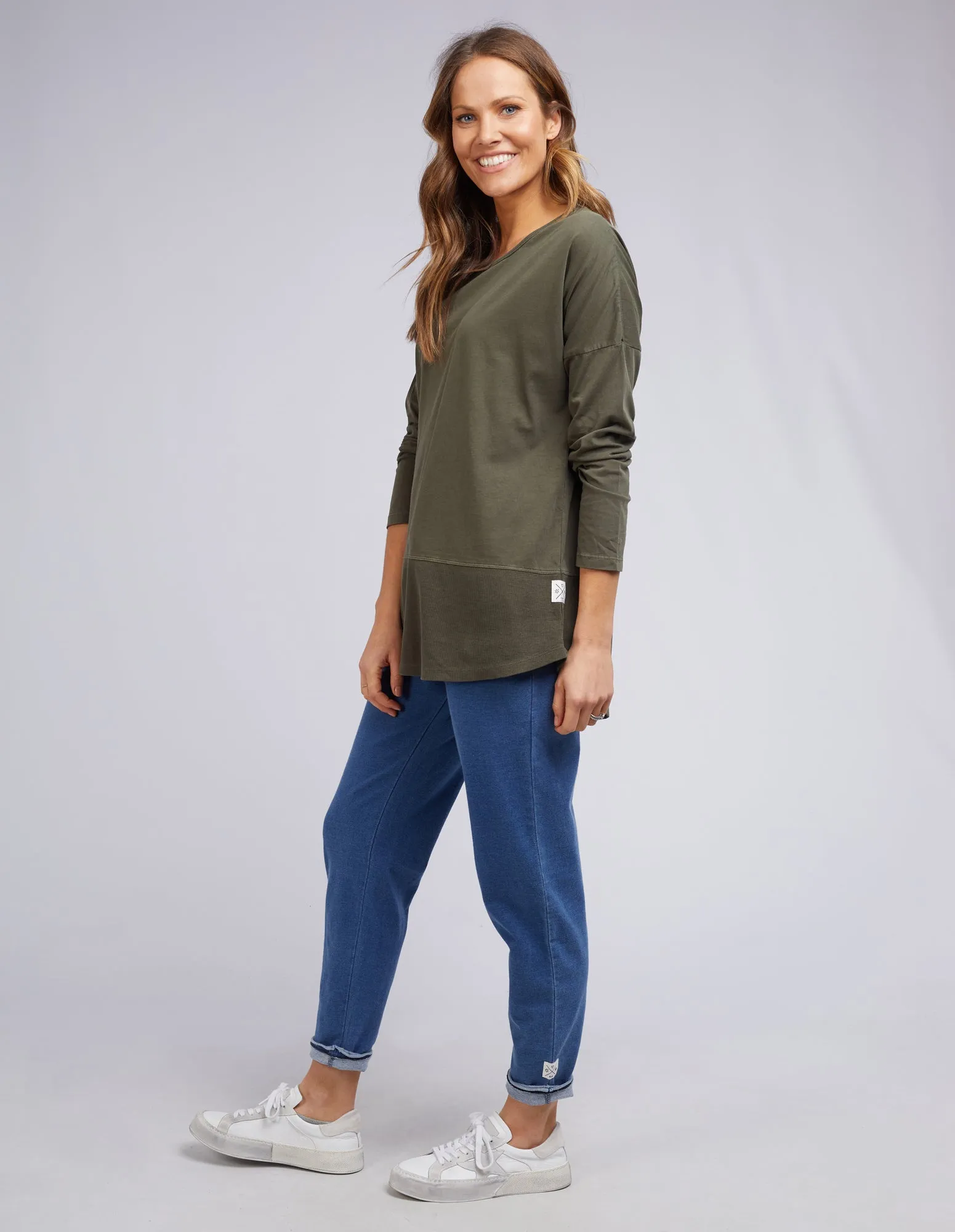 Rib Long Sleeve Washed Khaki