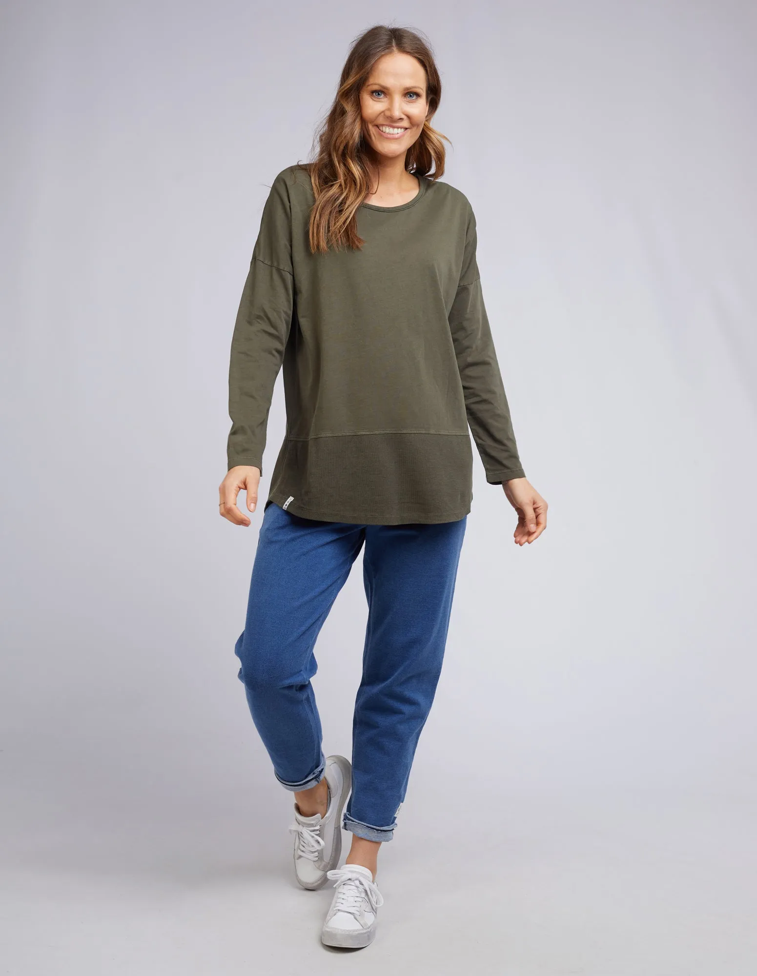 Rib Long Sleeve Washed Khaki