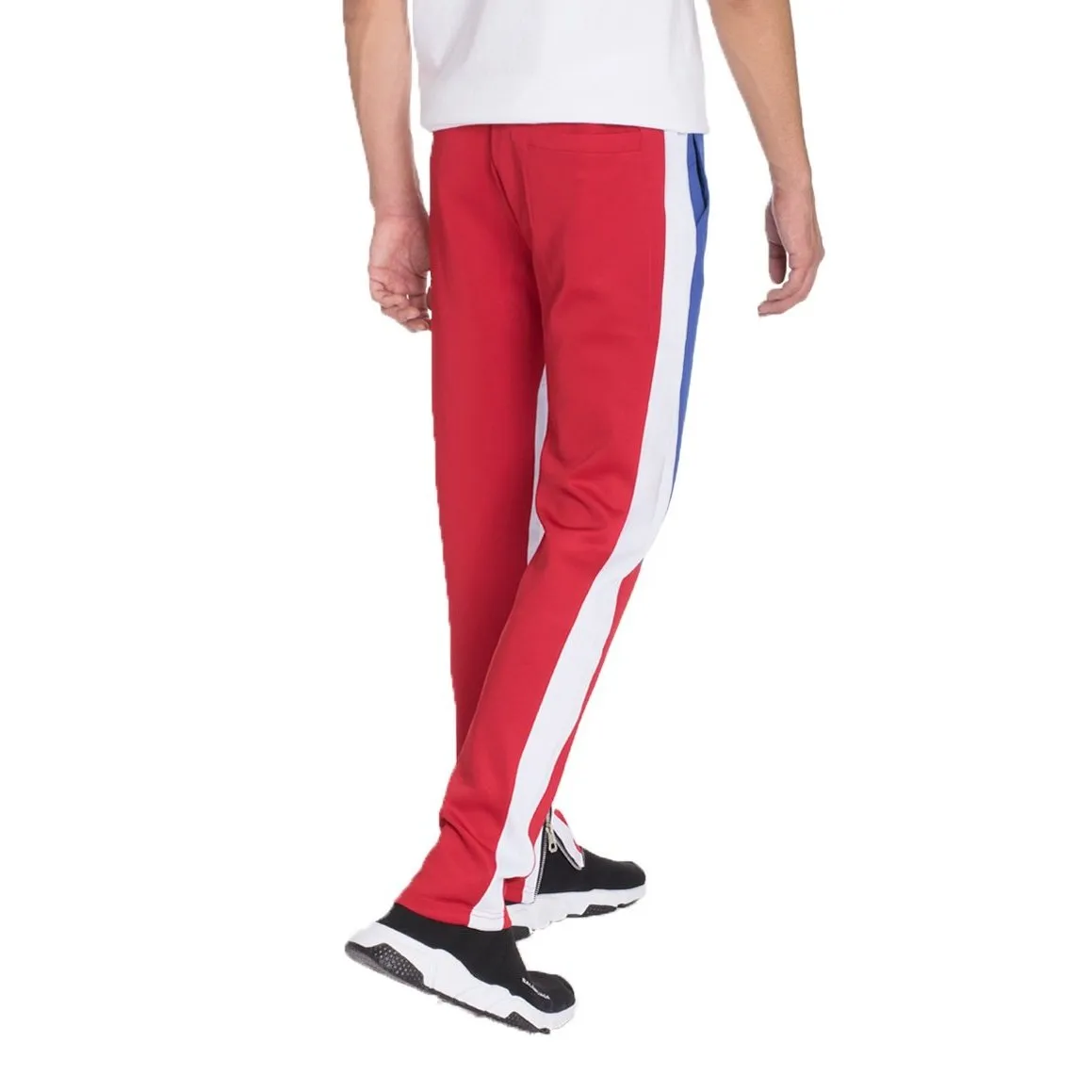 Sky Blue & Red Color Block Track Pants