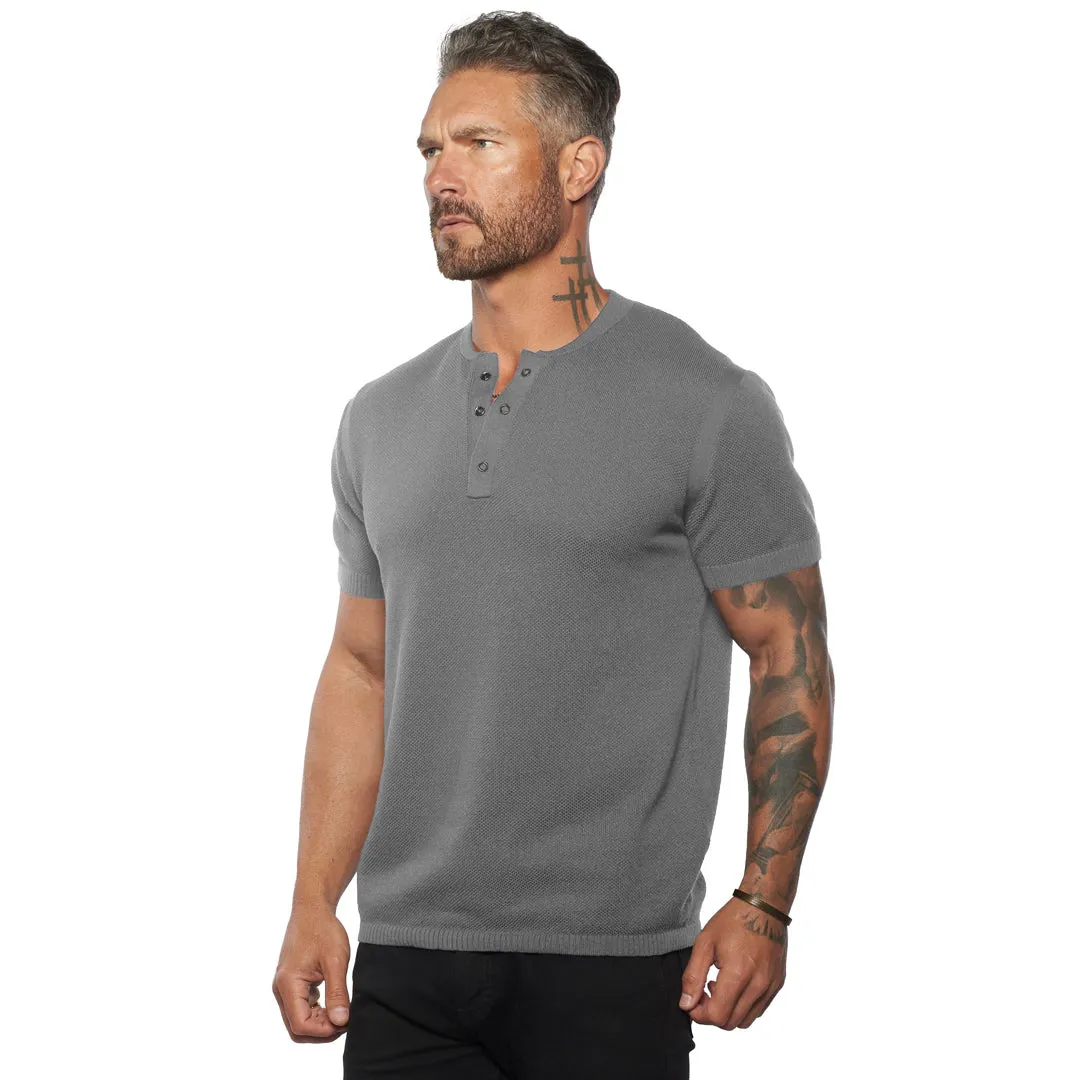 SS Mandarin Collar Knit Henley [FITTED]