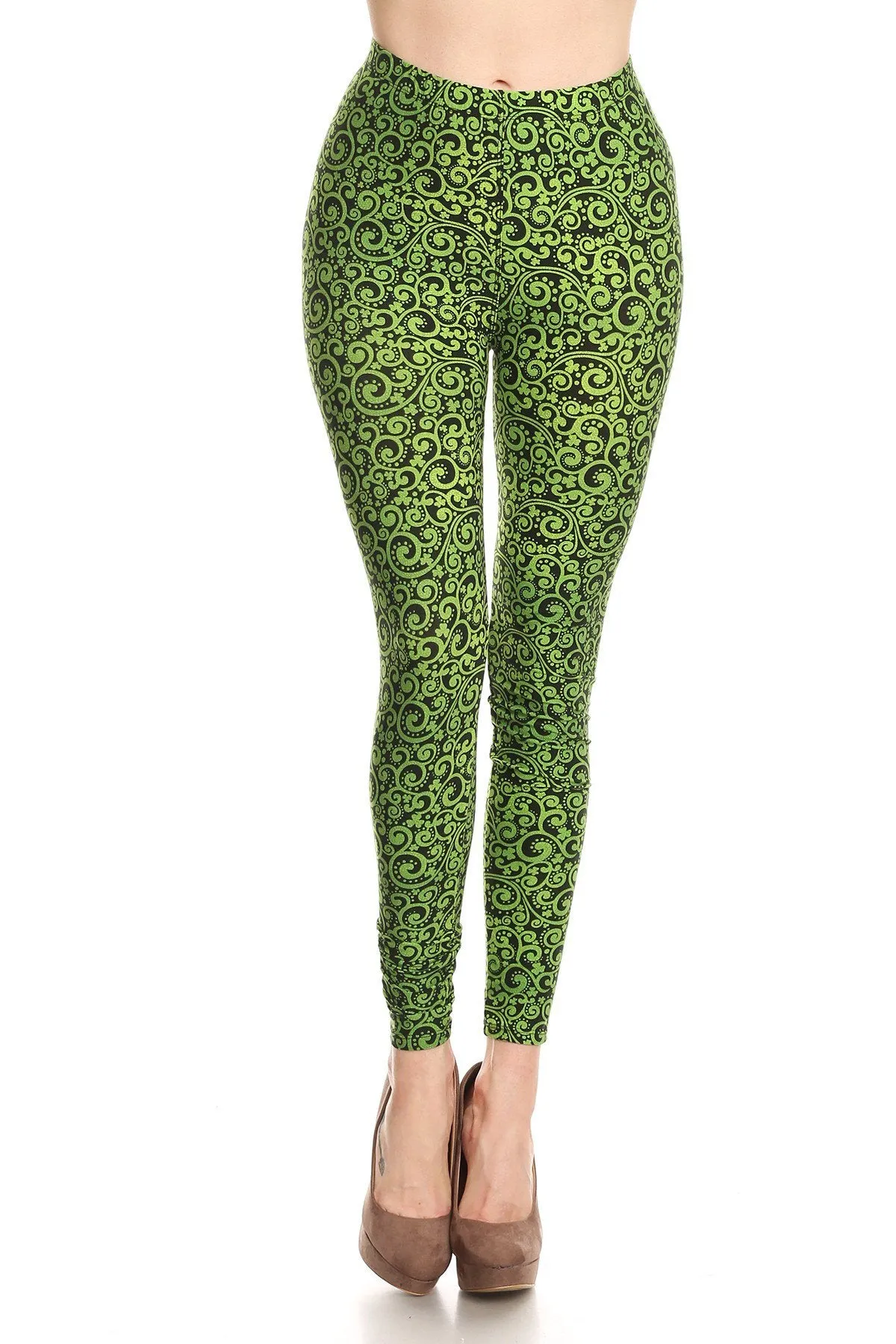 Women's 3 X 5X Green Paisley Pattern Printed Leggings