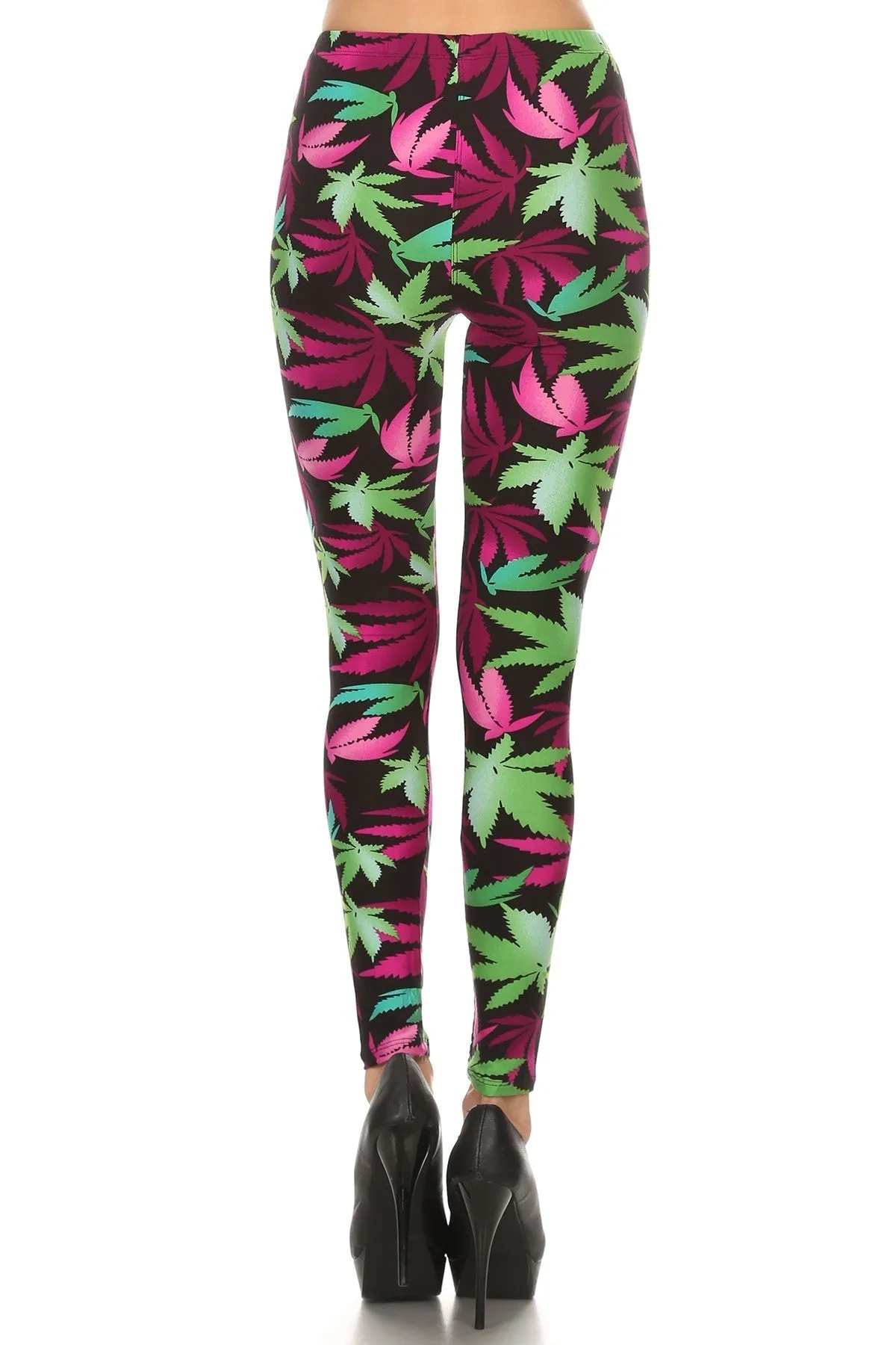 Women's 3 X 5X Pot Leaves Plant Pattern Printed Leggings