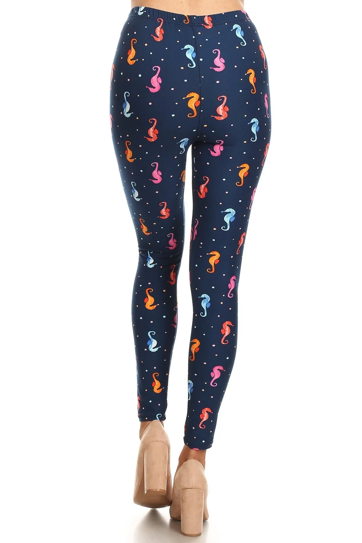 Women's 3 X 5X Sea Horses Bubbles Undersea Pattern Printed Leggings