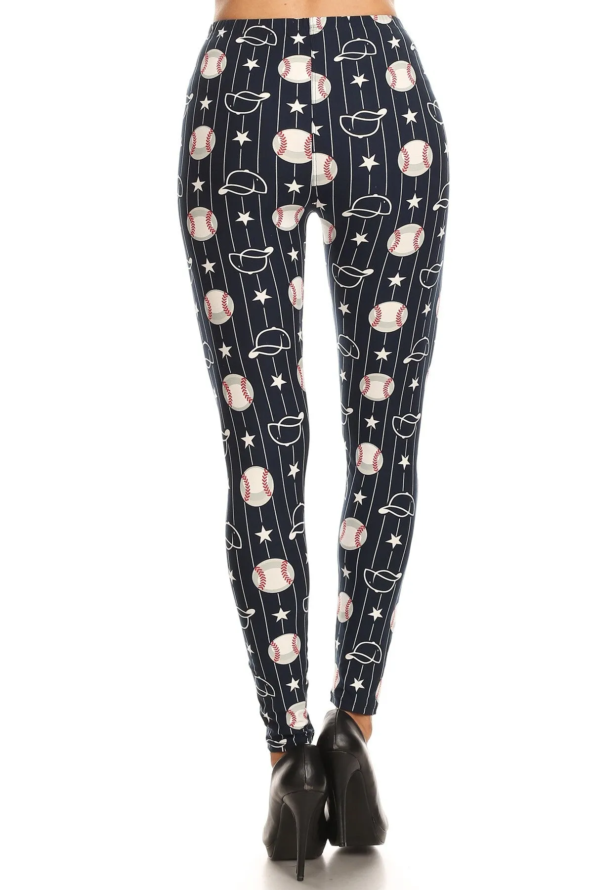 Women's 3X 5X Baseball Ball & Cap Pattern Printed Leggings