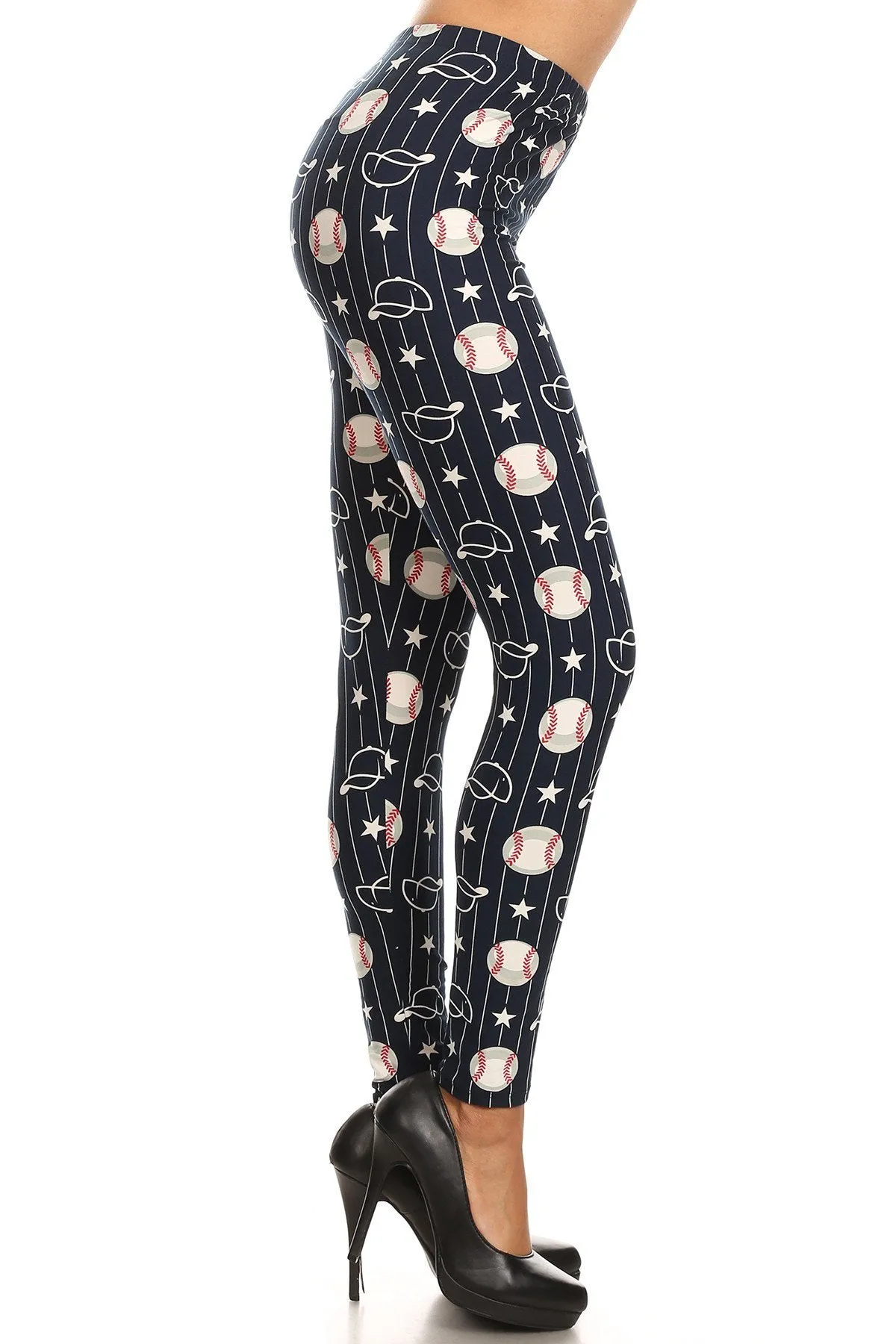 Women's 3X 5X Baseball Ball & Cap Pattern Printed Leggings