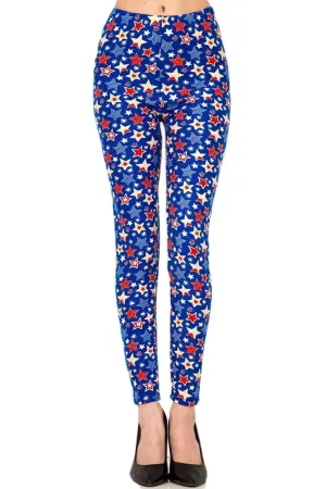 Women's 3X 5X Blue Red Star American Flag Pattern Print Leggings