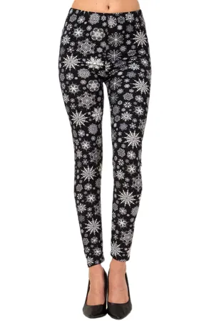 Women's 3X 5X Christmas Black & White Snowflake Pattern Print Leggings