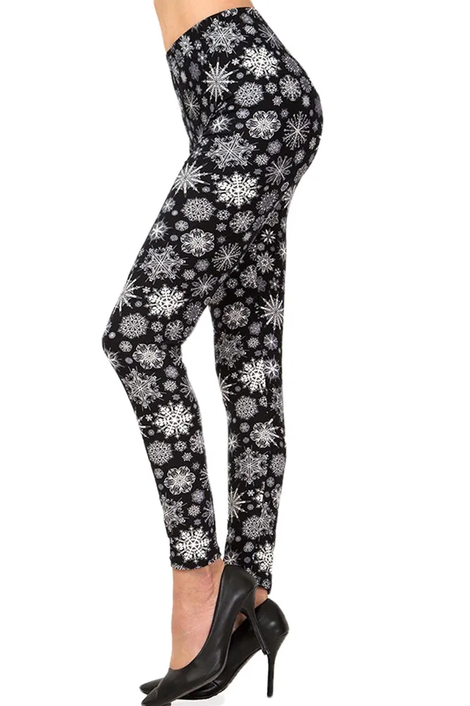 Women's 3X 5X Christmas Black & White Snowflake Pattern Print Leggings