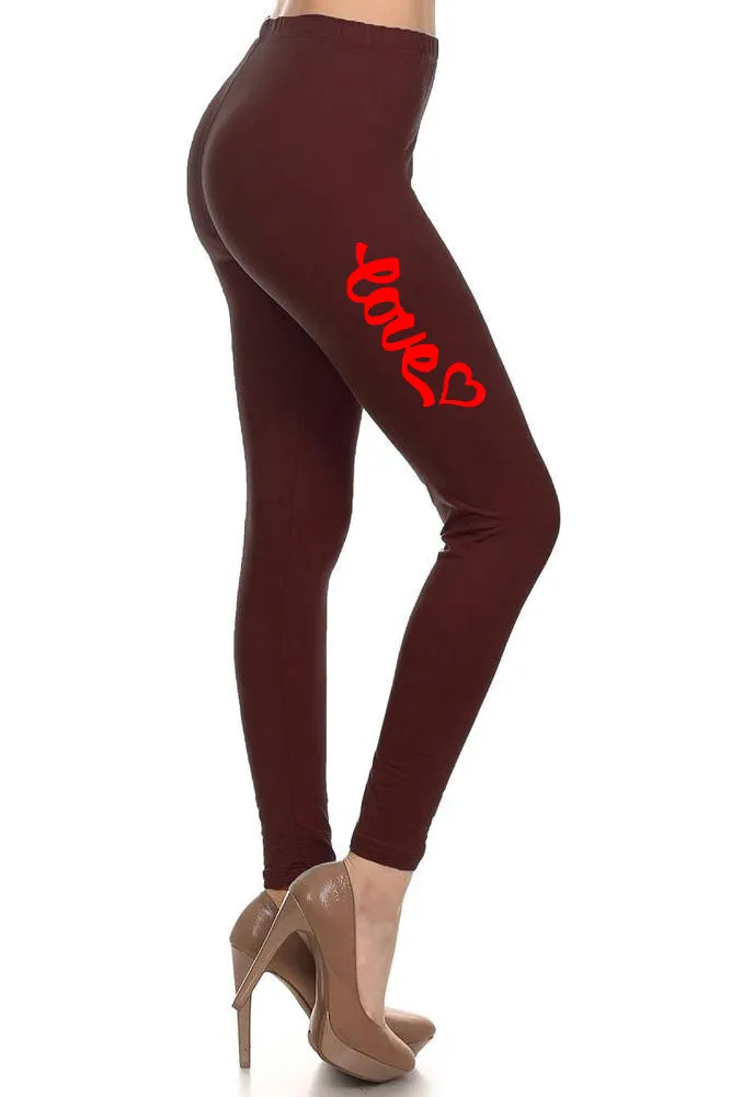 Women's Love with Heart Unique Cursive Design Printed Leggings for Regular Plus 3X5X