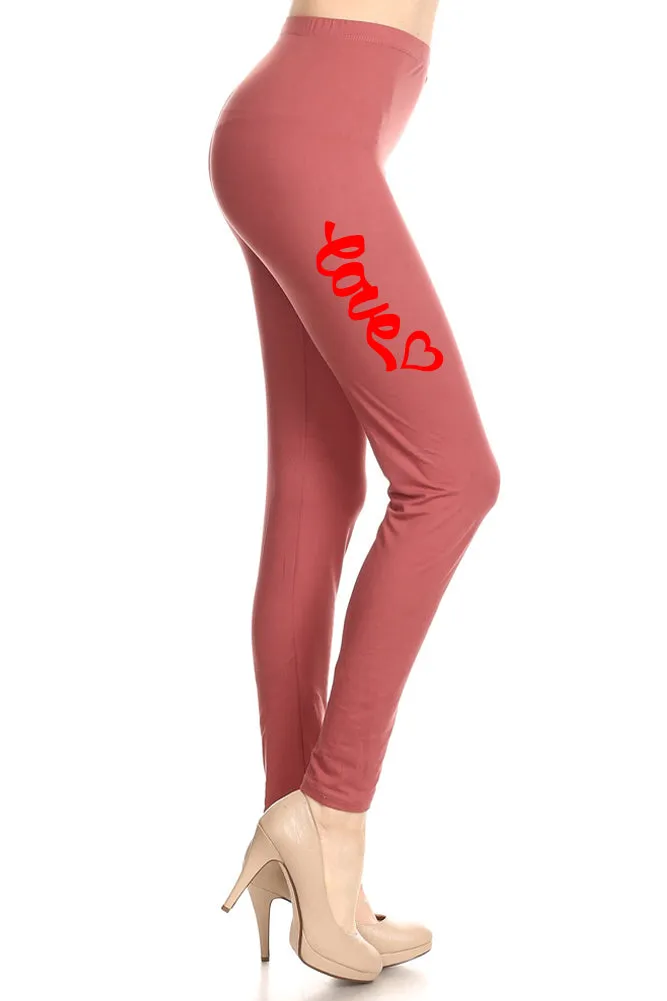 Women's Love with Heart Unique Cursive Design Printed Leggings for Regular Plus 3X5X