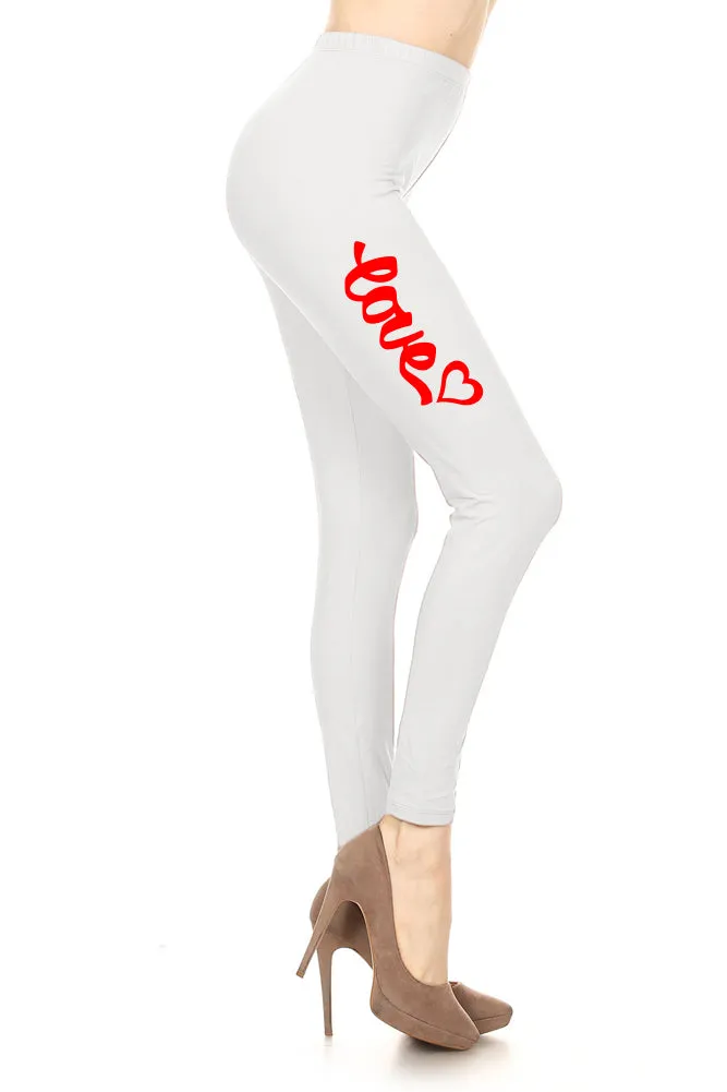 Women's Love with Heart Unique Cursive Design Printed Leggings for Regular Plus 3X5X