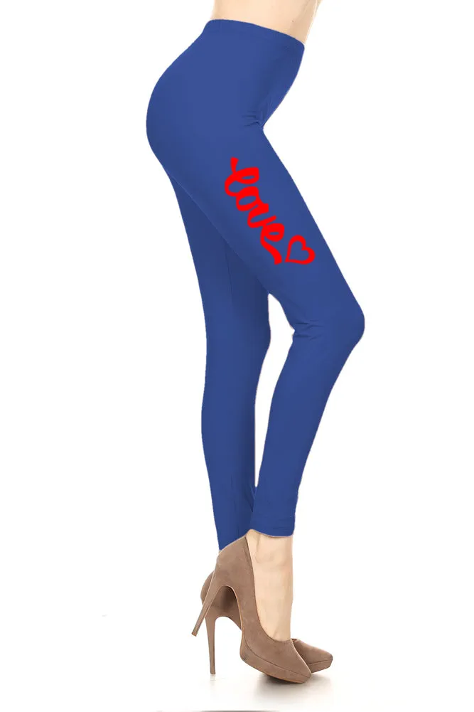 Women's Love with Heart Unique Cursive Design Printed Leggings for Regular Plus 3X5X