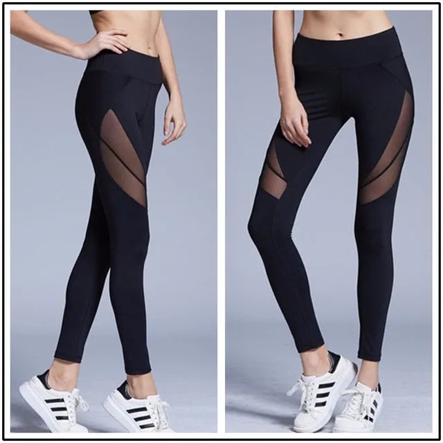 Womens Mesh Patchwork Slim Fit Yoga Exercise Leggings