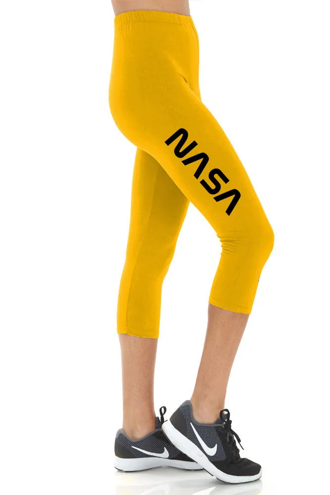 Women's NASA Letter Printed Buttery Soft Peach Skin Cropped Capri Leggings - Regular Plus and 3X5X