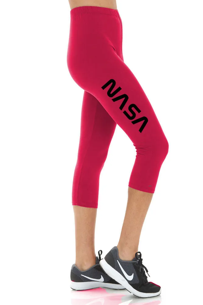 Women's NASA Letter Printed Buttery Soft Peach Skin Cropped Capri Leggings - Regular Plus and 3X5X