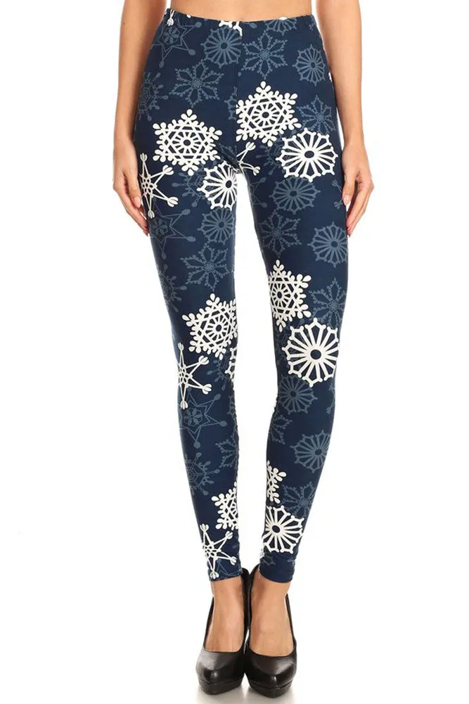 Women's Plus B&W Crochet Flower in Navy Pattern Printed Leggings