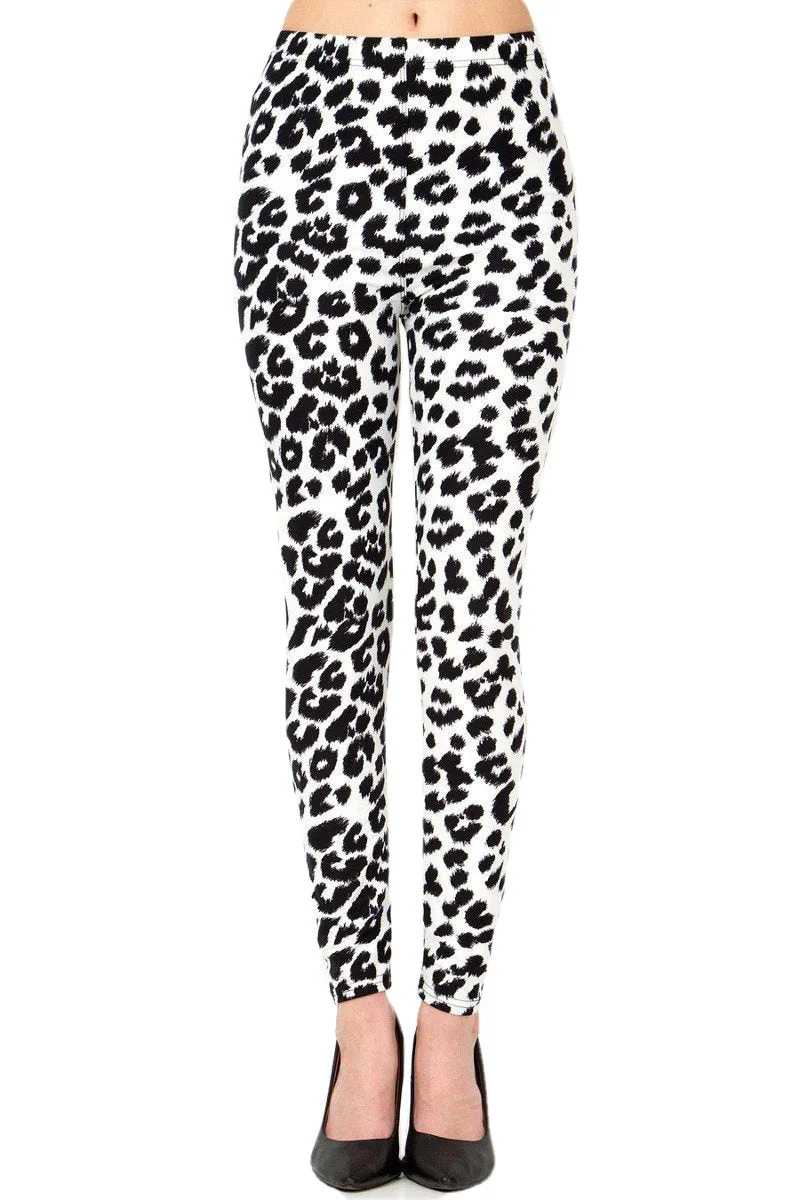 Women's Plus B&W Leopard Animal Skin Pattern Printed Leggings