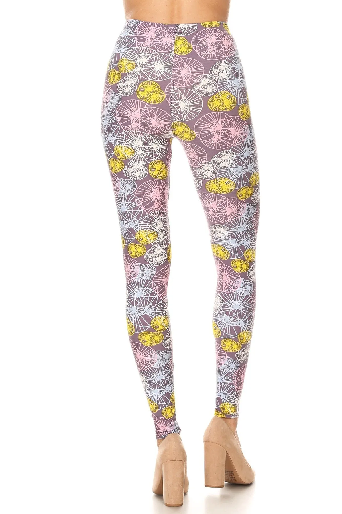 Women's Plus Colorful Circle & Line Pattern Printed Leggings