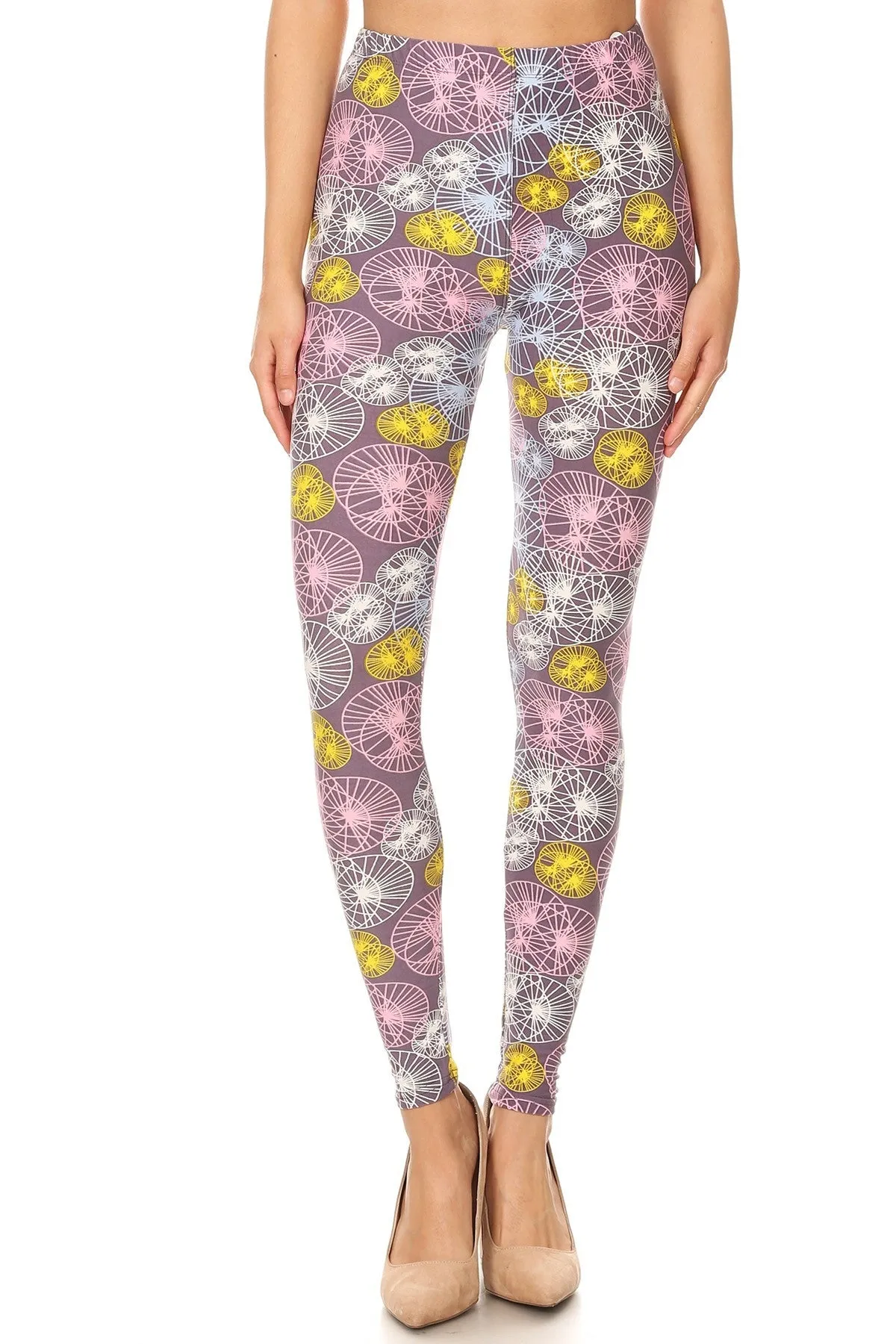 Women's Plus Colorful Circle & Line Pattern Printed Leggings