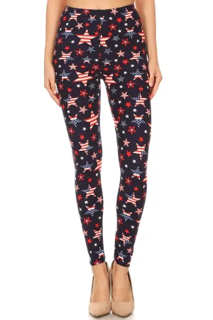 Women's Plus Stars & Stripes American Flag Pattern Printed Leggings