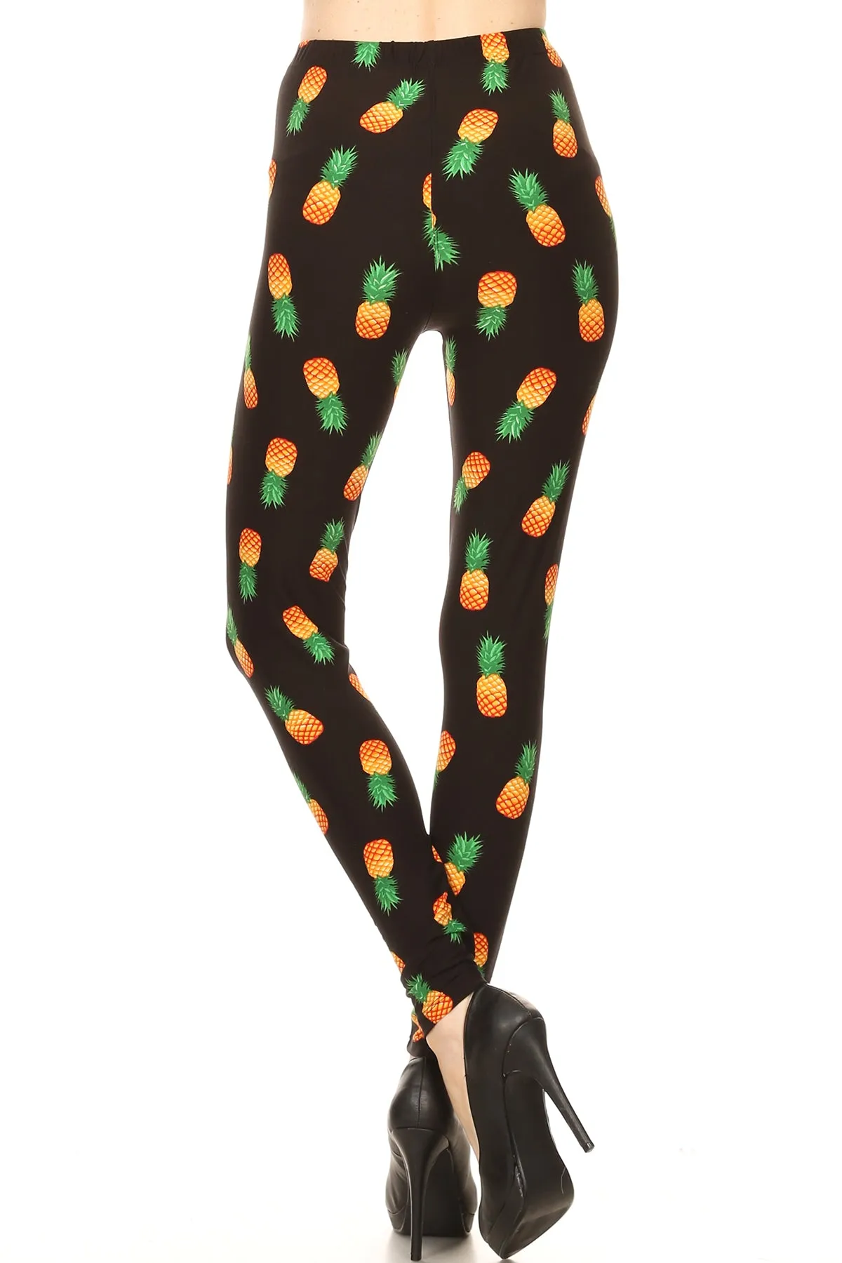 Women's PLUS Yellow Green Pineapple Pattern Printed Leggings