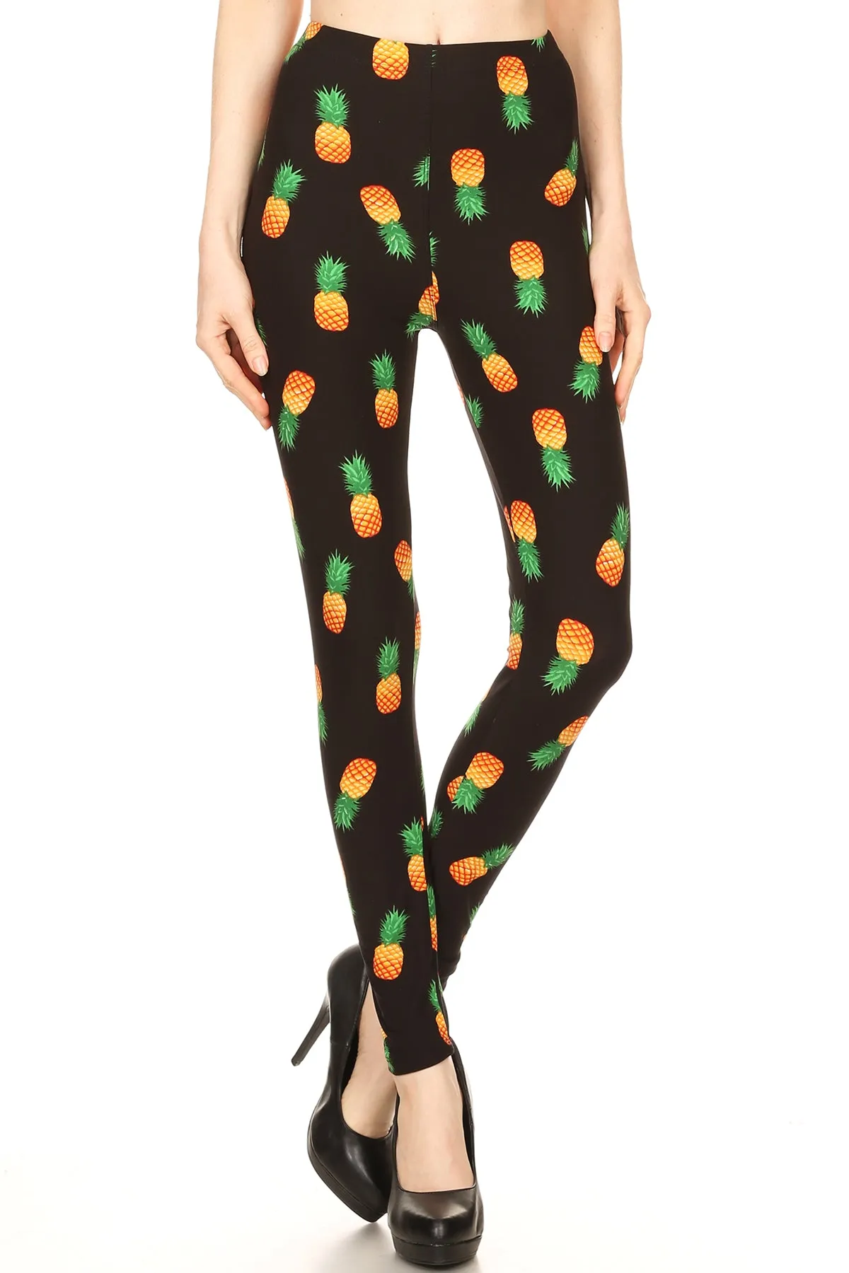 Women's PLUS Yellow Green Pineapple Pattern Printed Leggings