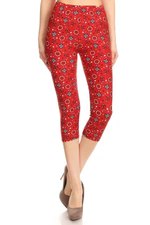 Women's Regular colorful Anchor Compass Printed Cropped Capri Leggings