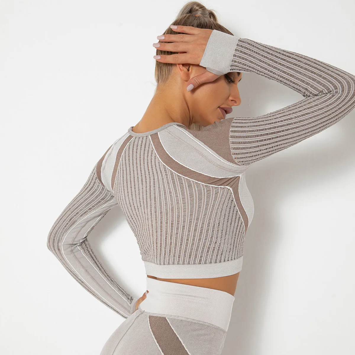 Yogadept hollow out Mesh Breathable Crop Tanks-Long Sleeves