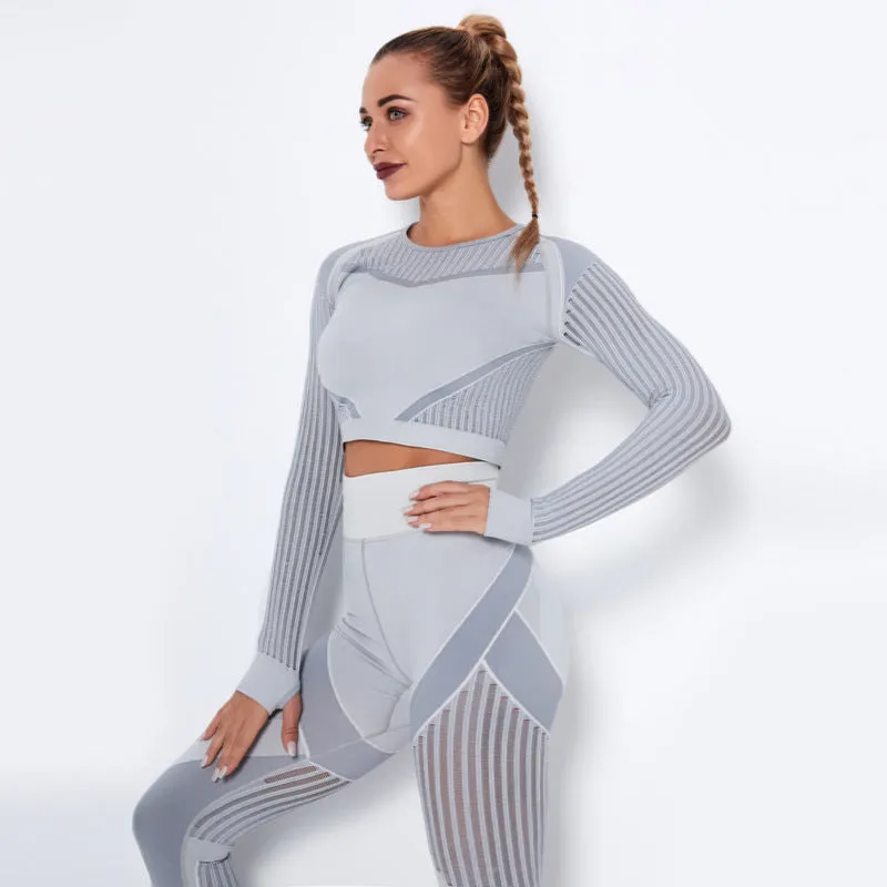 Yogadept hollow out Mesh Breathable Crop Tanks-Long Sleeves